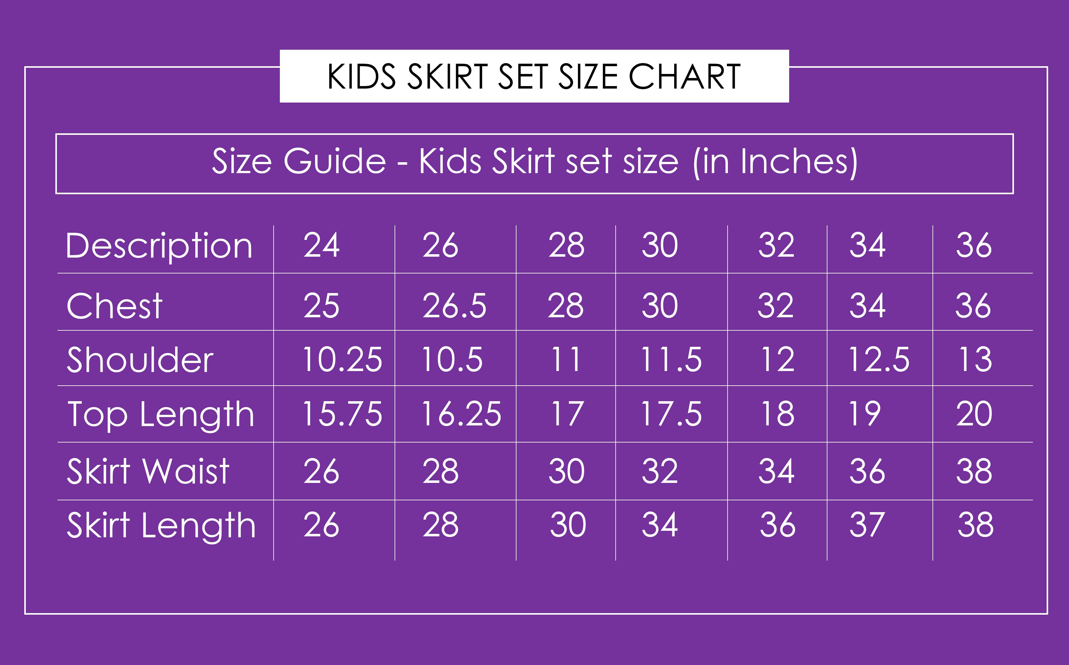 Kids Skirt Set Size Chart – Maybell Womens Fashion