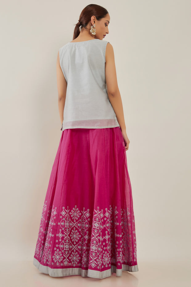 pink embroidered skirt