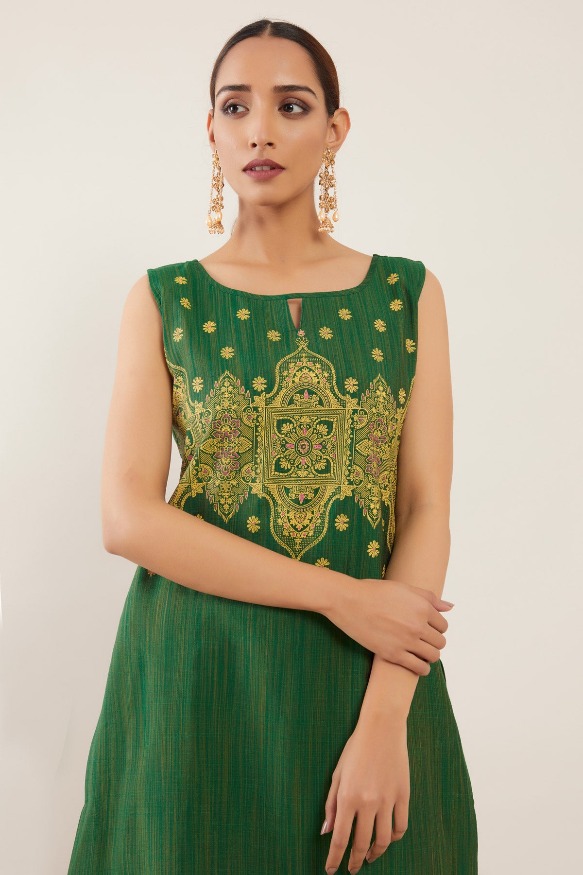 Ethnic Mughal Printed Women's Kurta - Green