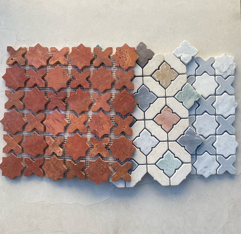 three marble mosaics of different colour 