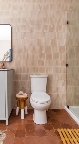 bathroom with floor-to-ceiling beige colour porcelain tiles 