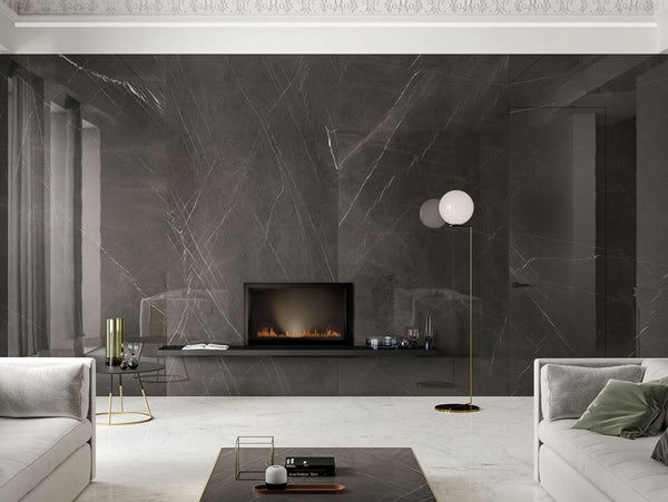 pietra grey feature-wall with a firewall