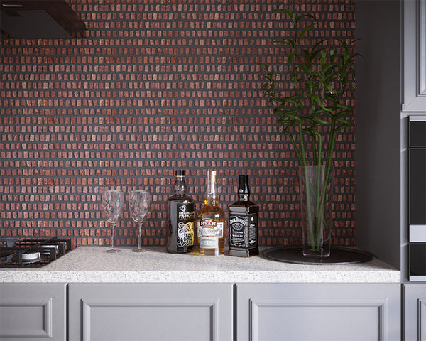 maroon colour stone mosaic kitchen splashback