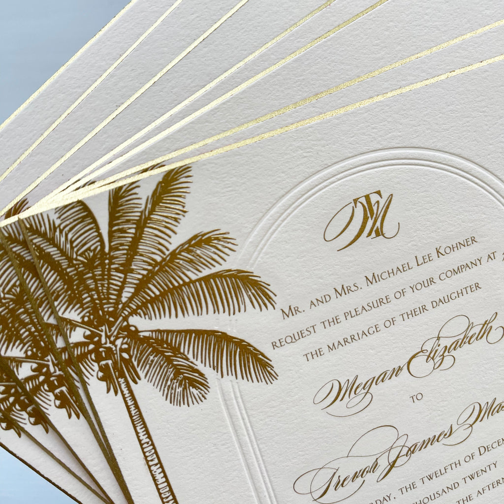 Gold Engraved Wedding Invitations Beveled Gold Edges Painted Beach Luxury