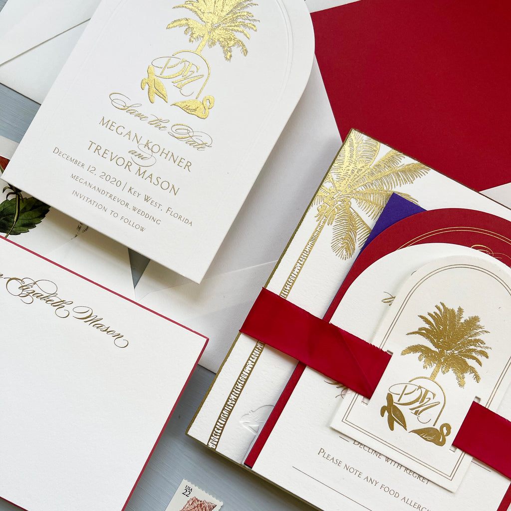 Luxury Wedding Invitation red beach destination palm key west