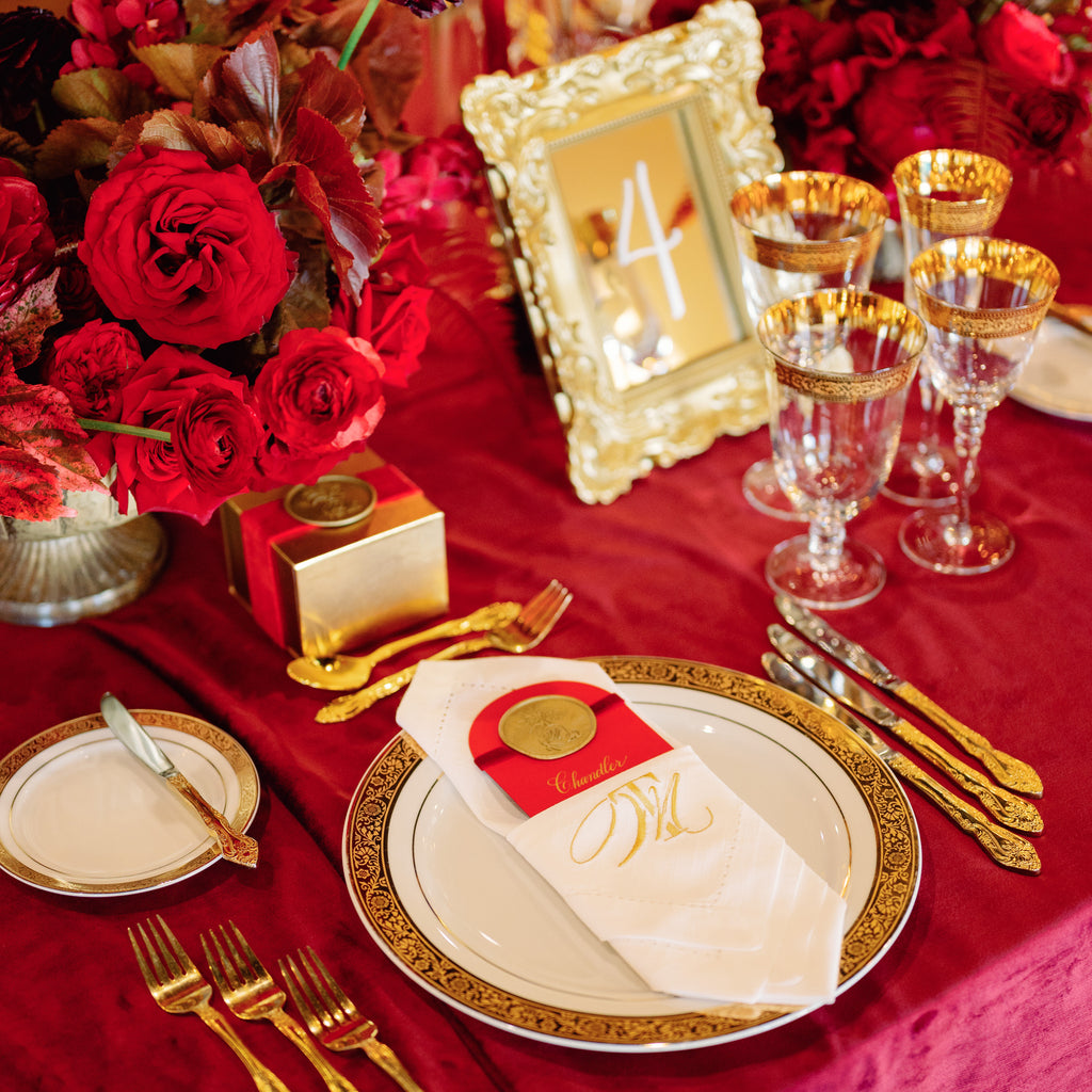 Red Wedding Table Luxury Winter wedding custom menus arch