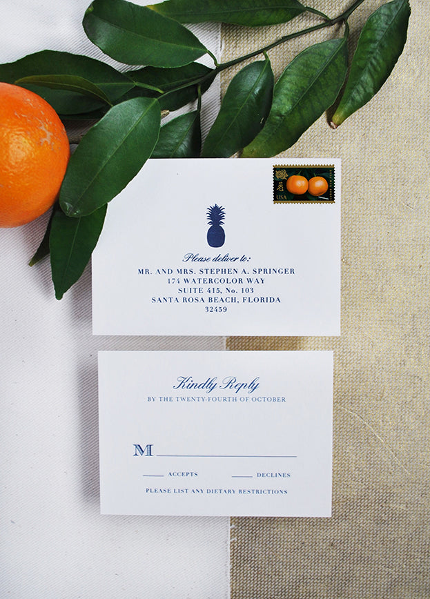 pineapple latterpress response card formal rsvp tropical