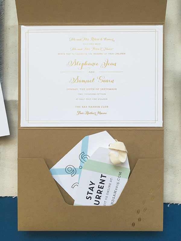 Gold Foil Kraft Maine Wedding Invitation