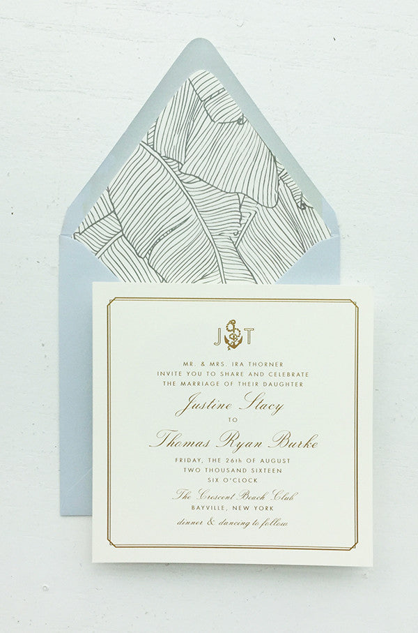 Gold Foil Nautical Beach Wedding Invitation