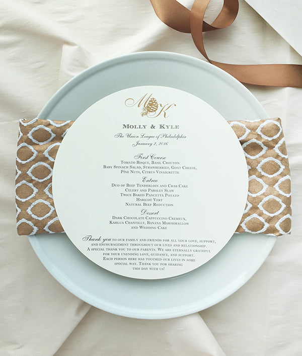 Wedding Menu Circle Gold Foil Thank You