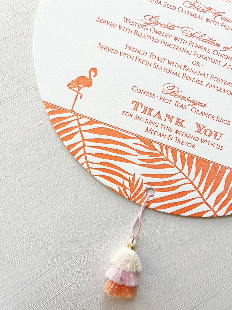 Brunch Menu Tassel Florida Letterpress Key West Wedding