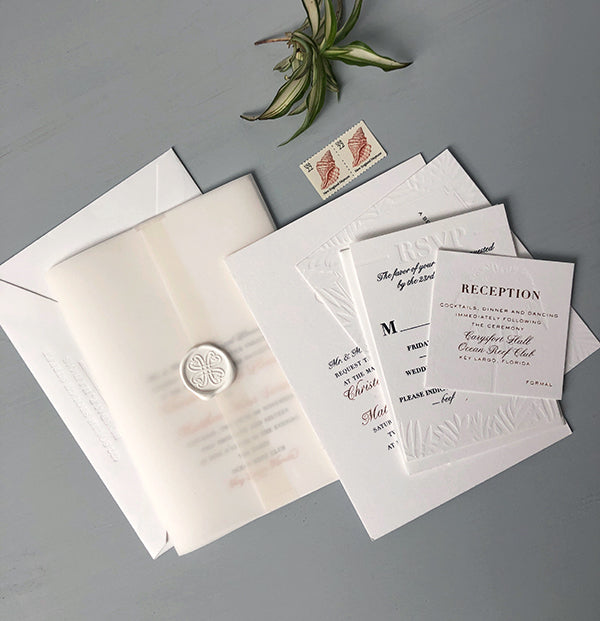 Luxury Wedding Invitation Neutral Letterpress Tropical