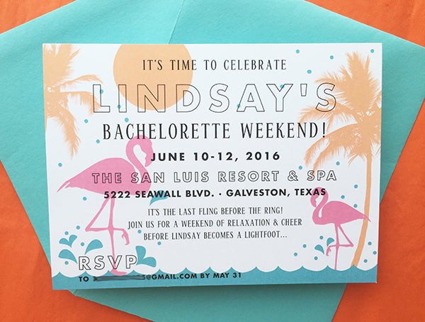 Flamingo Sunset Beach Bachelorette Invitation