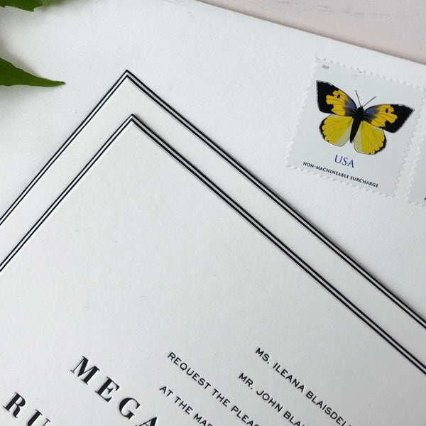 Luxury Wedding Invitation Duplex Laminate Striped Edges Beveled