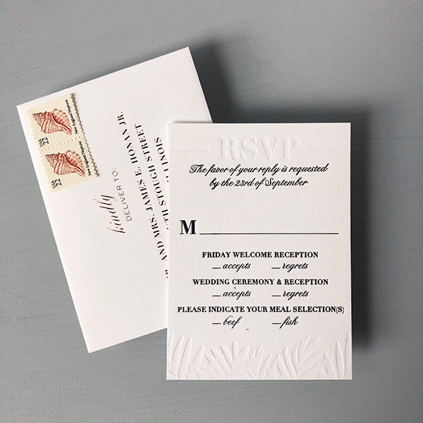 Letterpress Tropical RSVP Wedding Invitation Florida