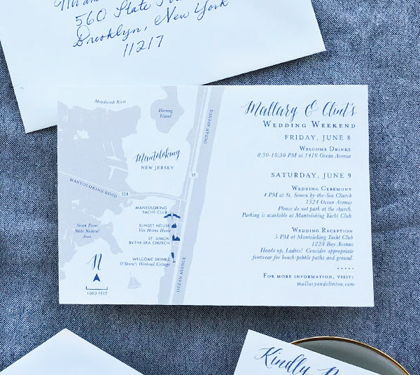 Mantoloking Wedding Map Blue Gray East Coast