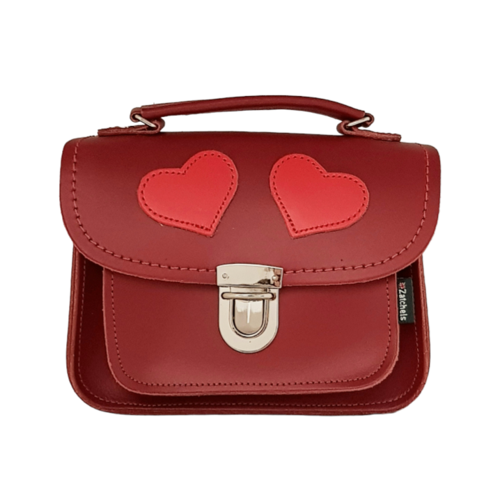 Luna Handmade Leather Bag - Love Hearts- Red