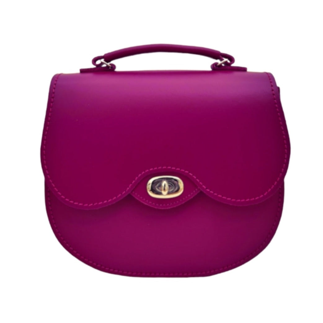 Handmade Leather Twist Lock Saddle Bag - Magenta