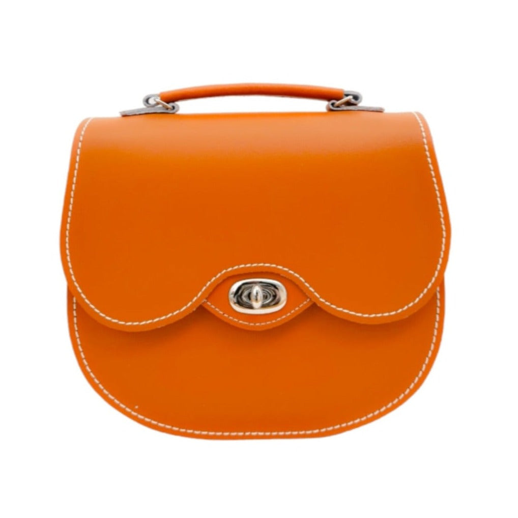 Handmade Leather Twist Lock Saddle Bag - Orange