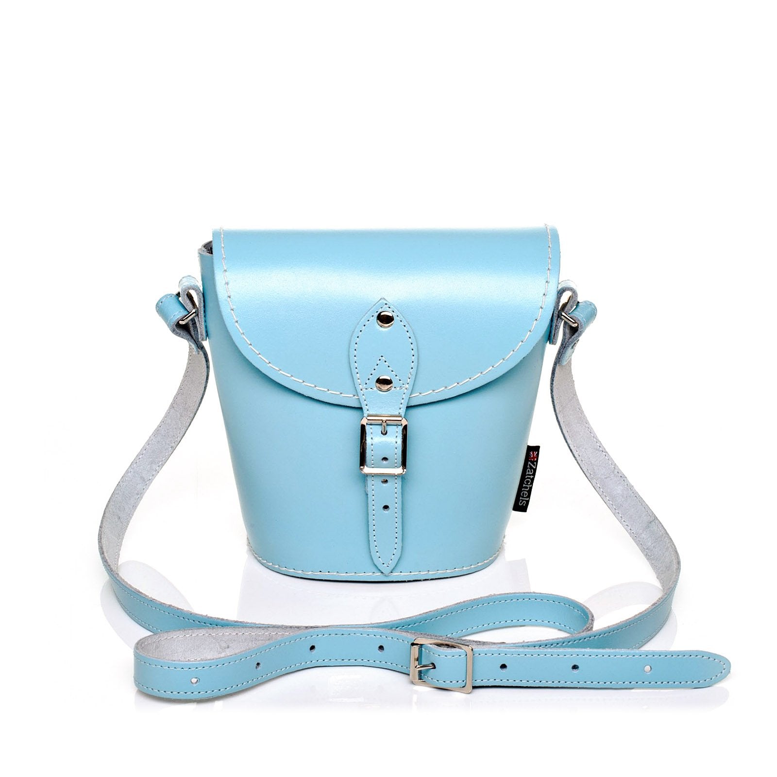 Handmade Leather Barrel Bag - Pastel Baby Blue - Plus