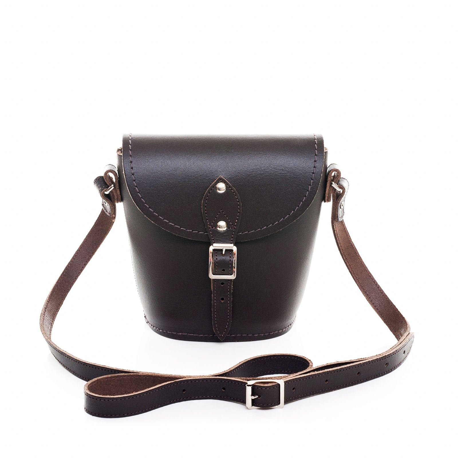Handmade Leather Barrel Bag - Dark Brown - Small