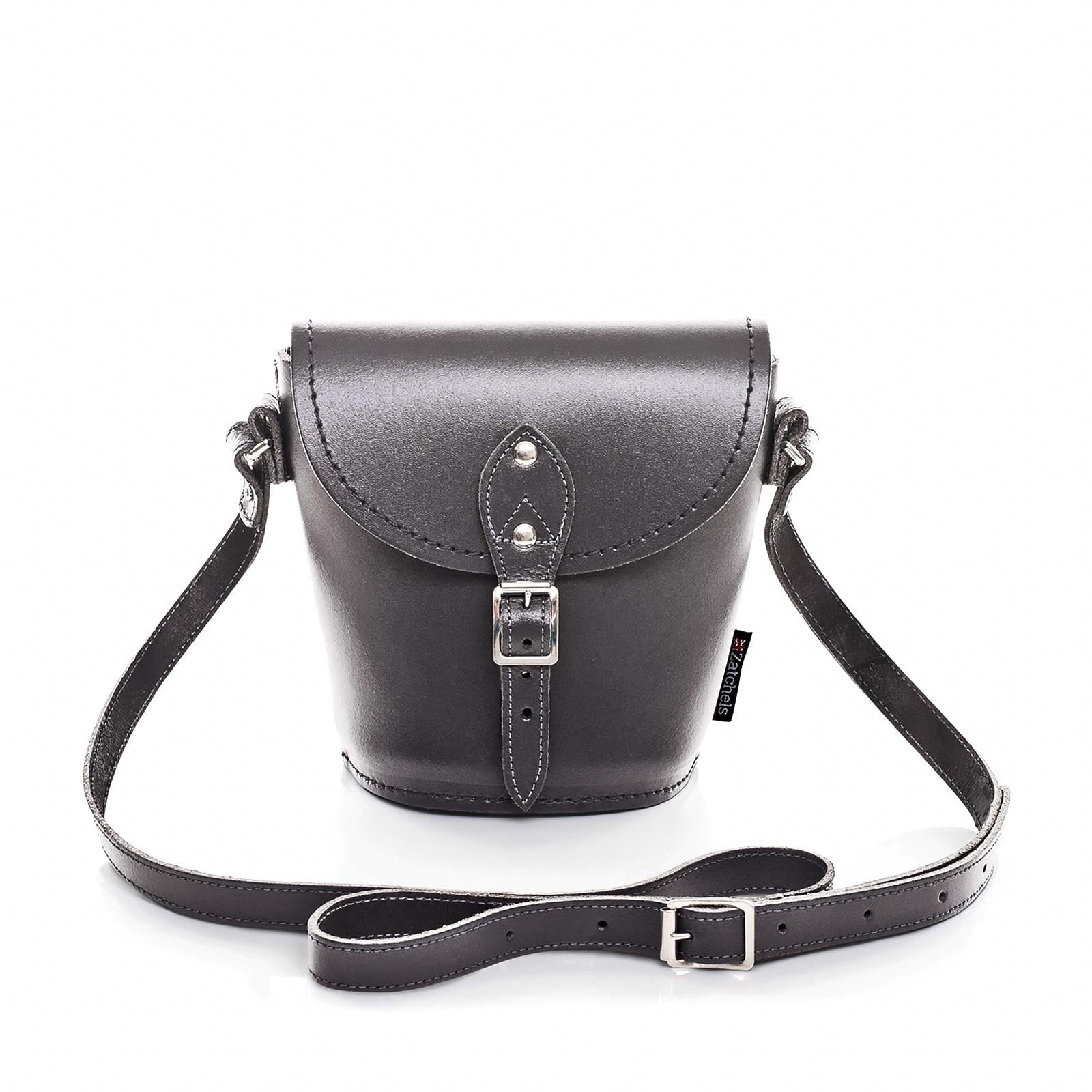 Handmade Leather Barrel Bag - Graphite - Plus