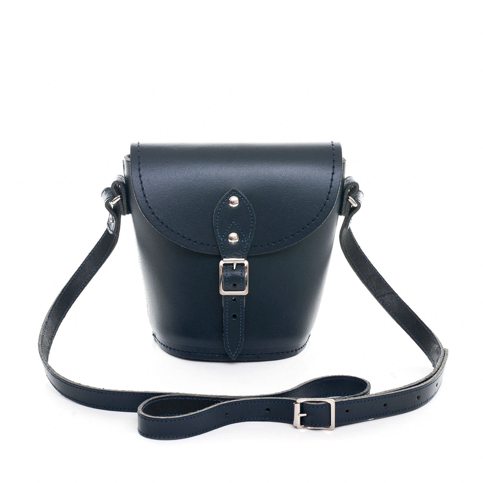 Handmade Leather Barrel Bag - Navy - Small