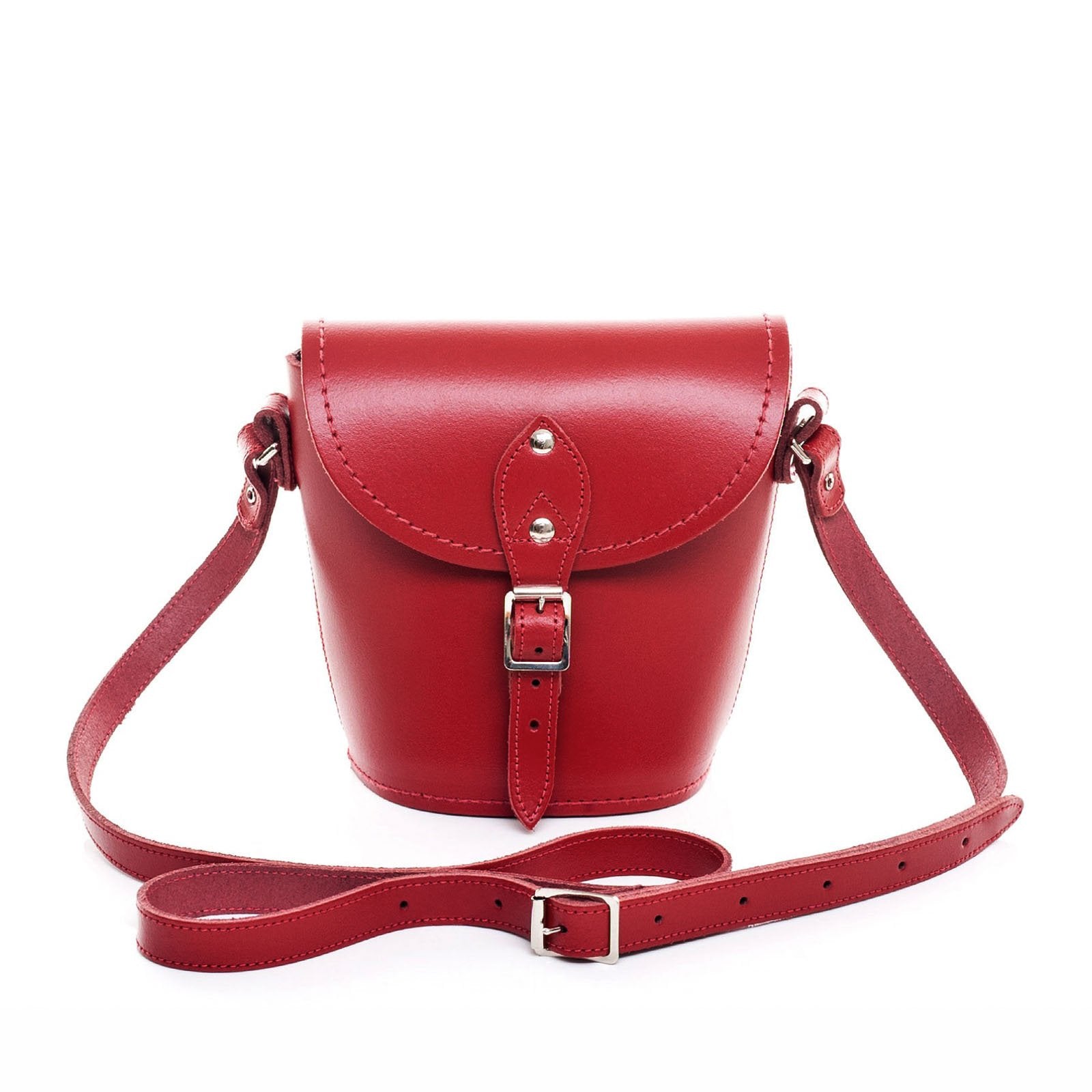 Handmade Leather Barrel Bag - Red - Plus