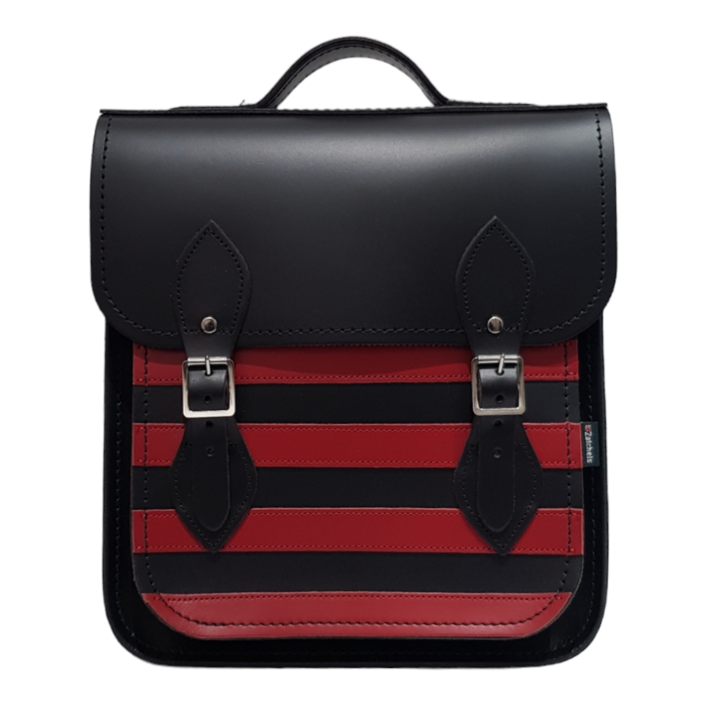 Handmade Leather City Backpack - Gothic Striped Red & Black - Small