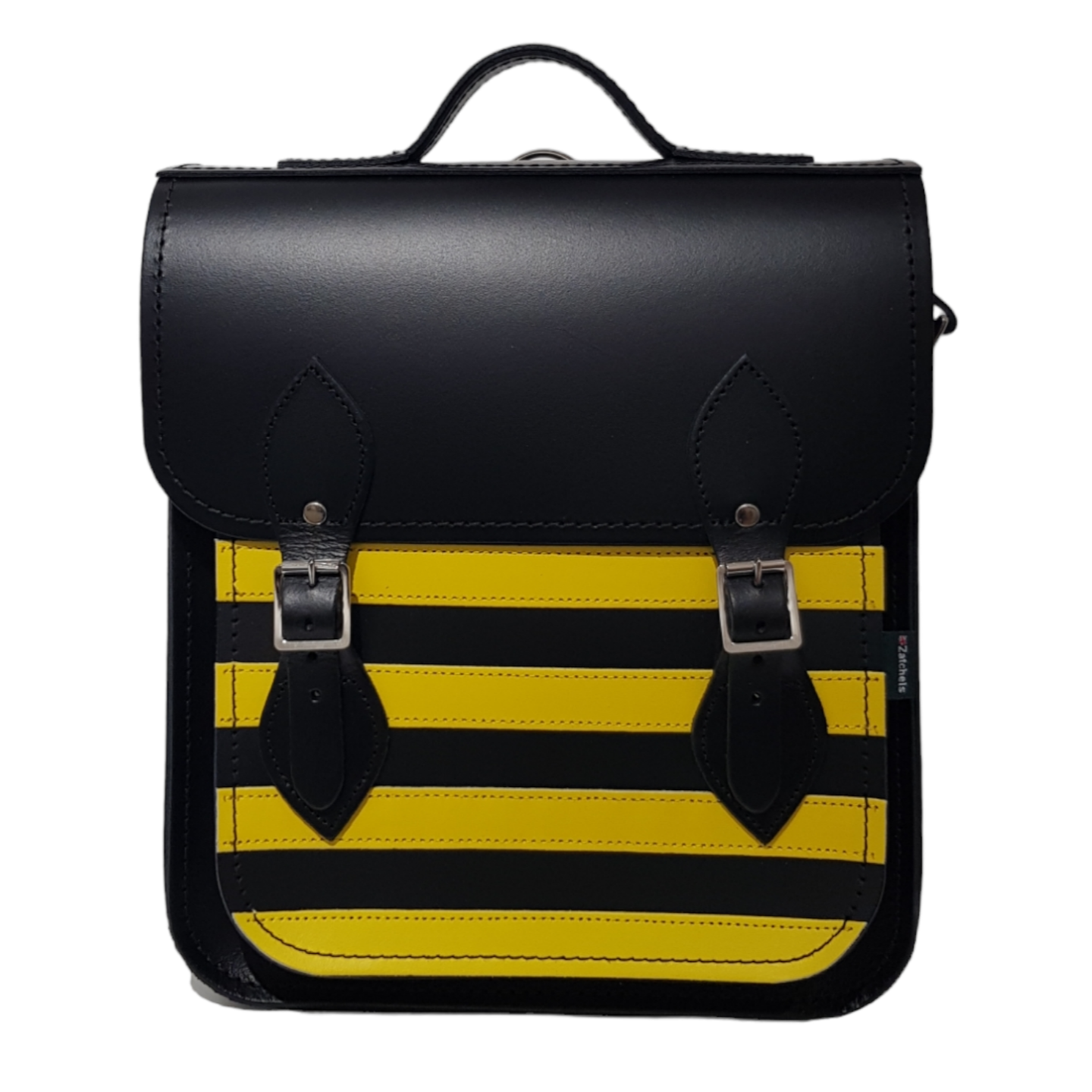 Handmade Leather City Backpack - Gothic Striped Yellow & Black - Small