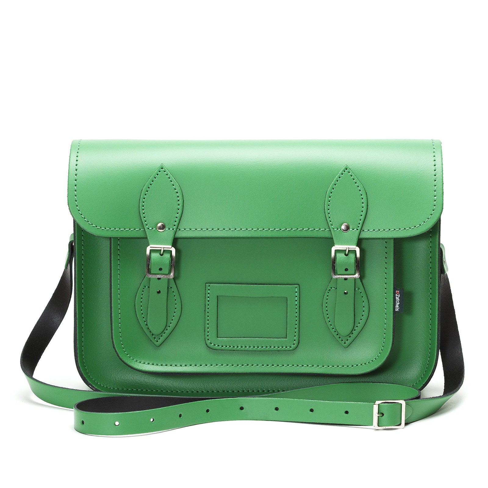 green leather bag