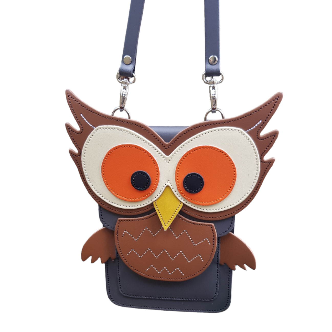Handmade Leather Mobile Phone Pouch Plus - Hoot Owl - Graphite - Plus