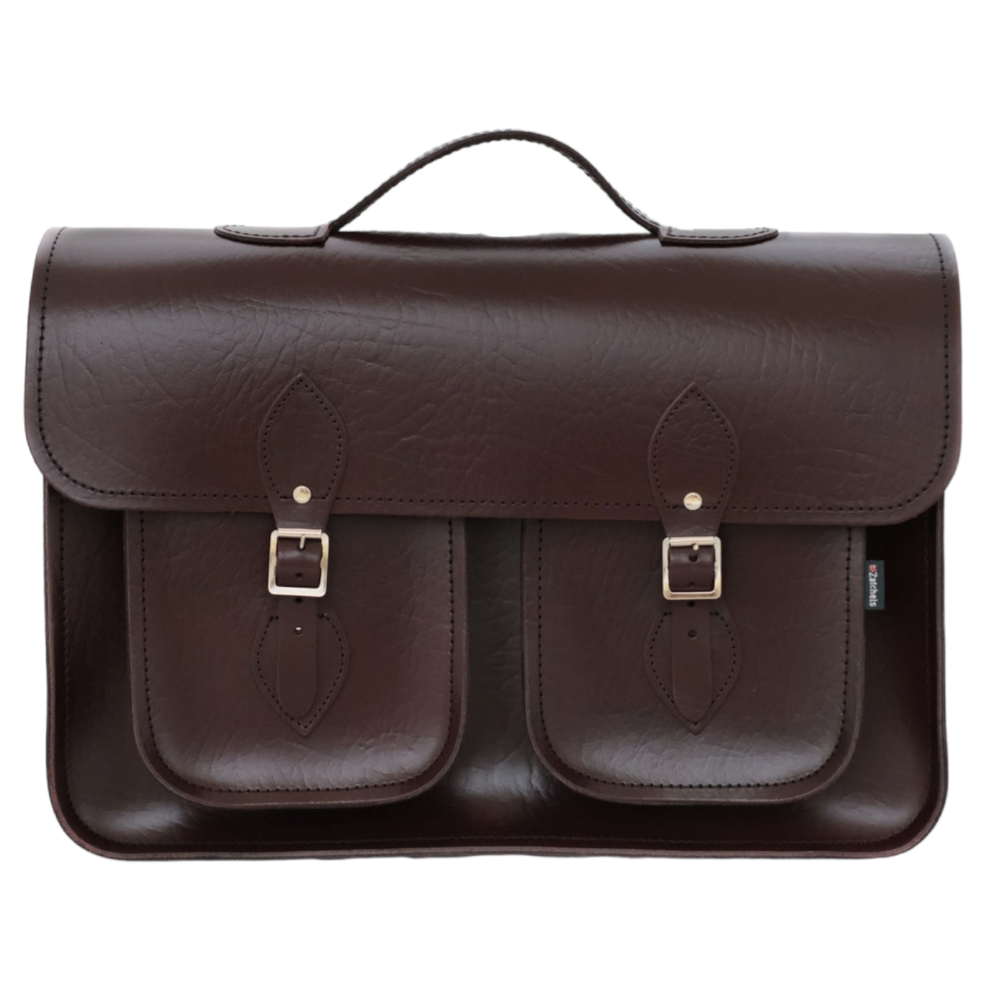 Twin Pocket Executive Handmade Leather Satchel - Marsala Red - 17.5"
