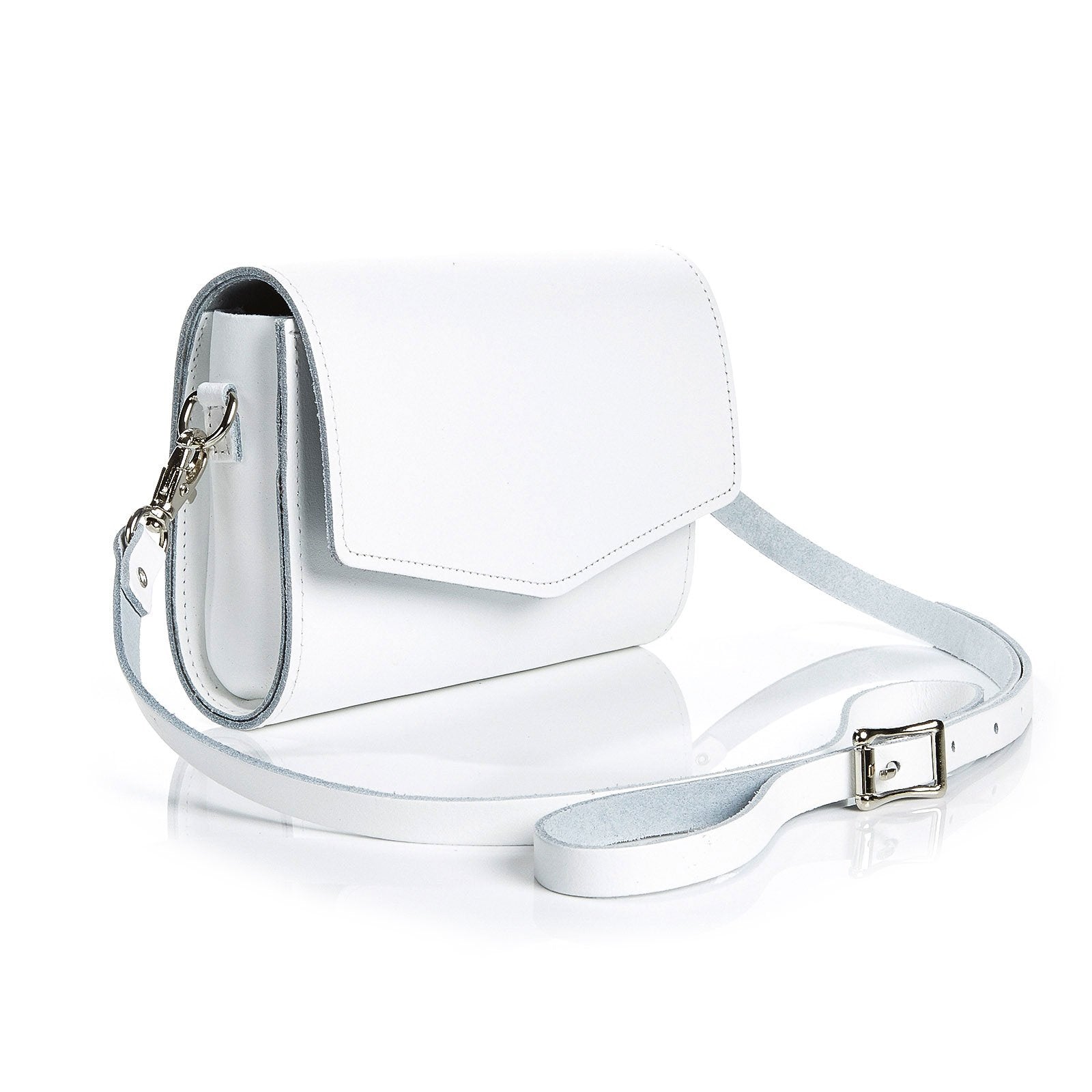 white leather clutch bag