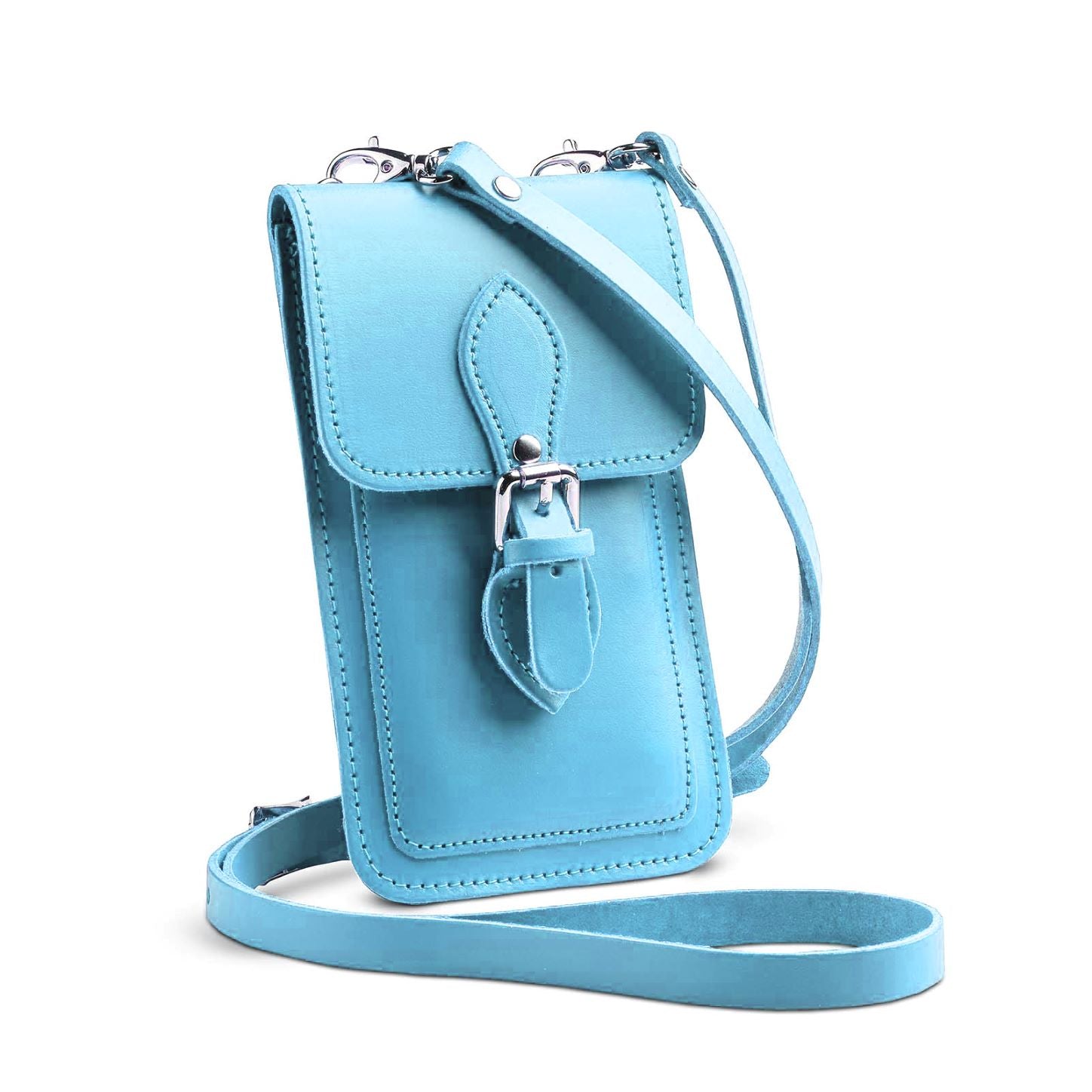 Handmade Leather Mobile Phone Pouch Plus - Pastel Baby Blue - Plus