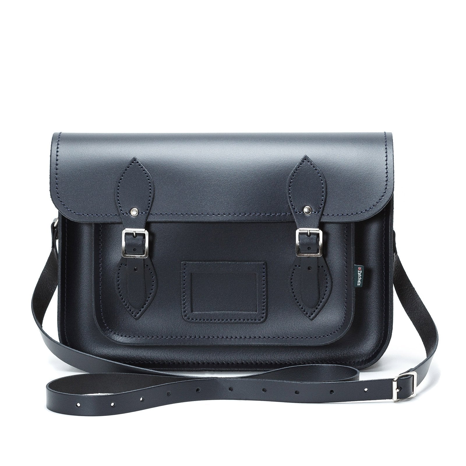 navy leather satchel