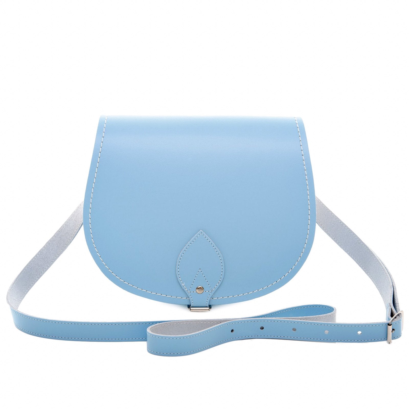 Handmade Leather Saddle Bag - Pastel Baby Blue - Large