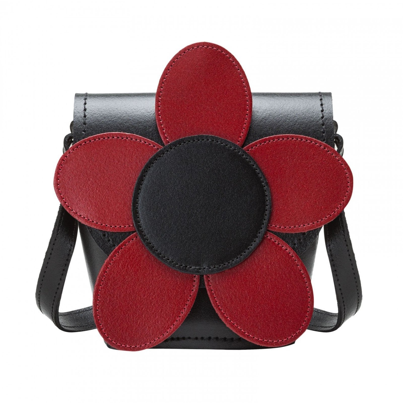 Handmade Leather Daisy Barrel Bag - Poppy - Red