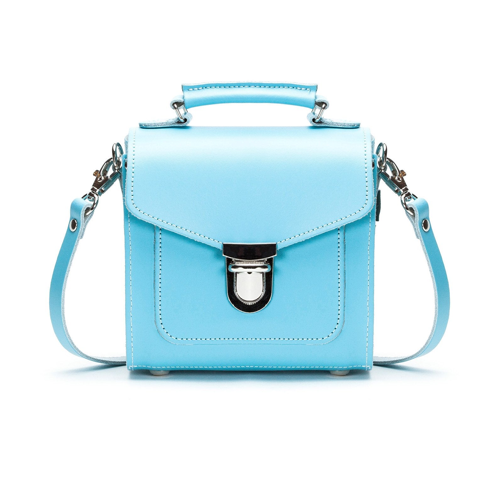 Handmade Leather Sugarcube Handbag - Pastel Baby Blue - Small