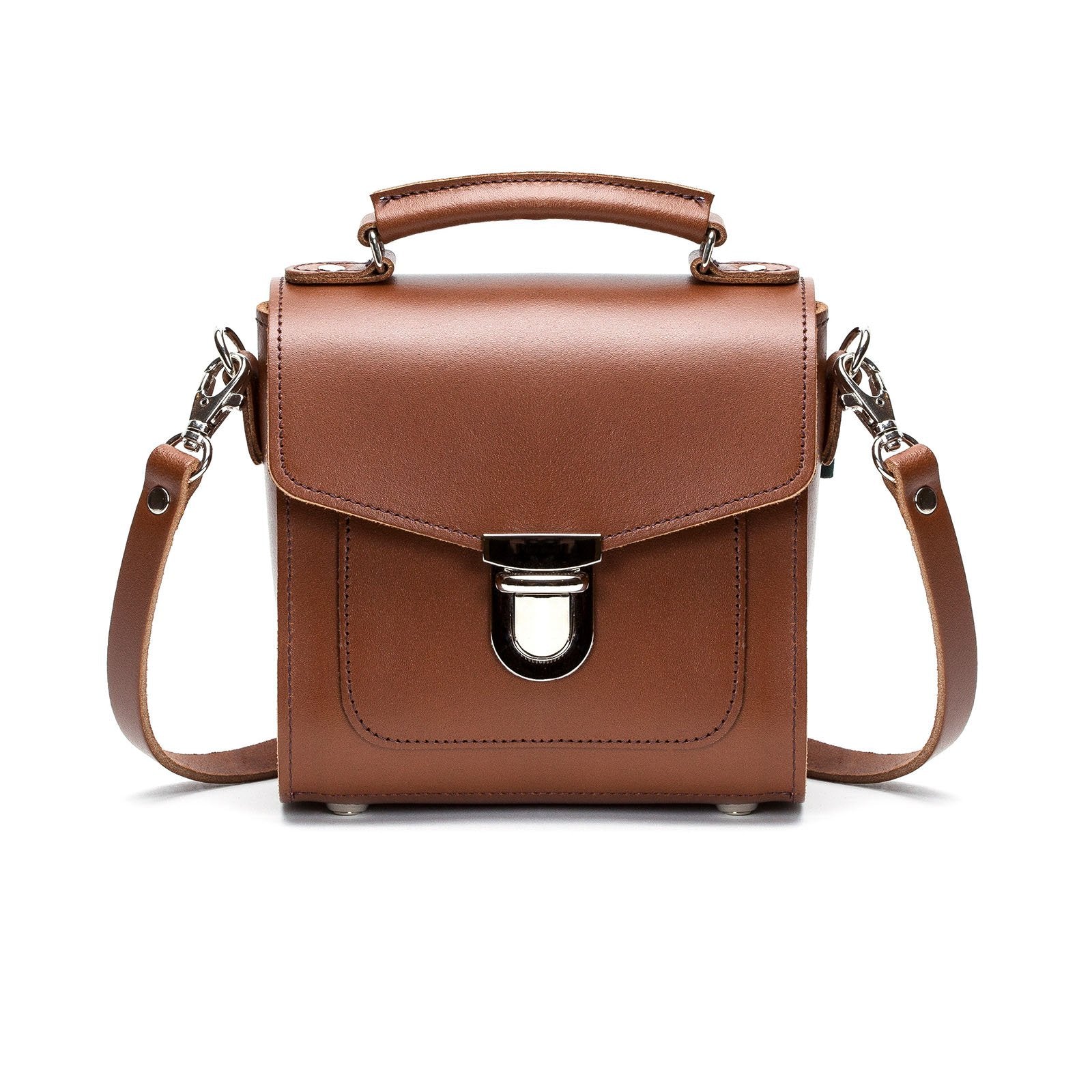 Handmade Leather Sugarcube Handbag - Chestnut - Grande