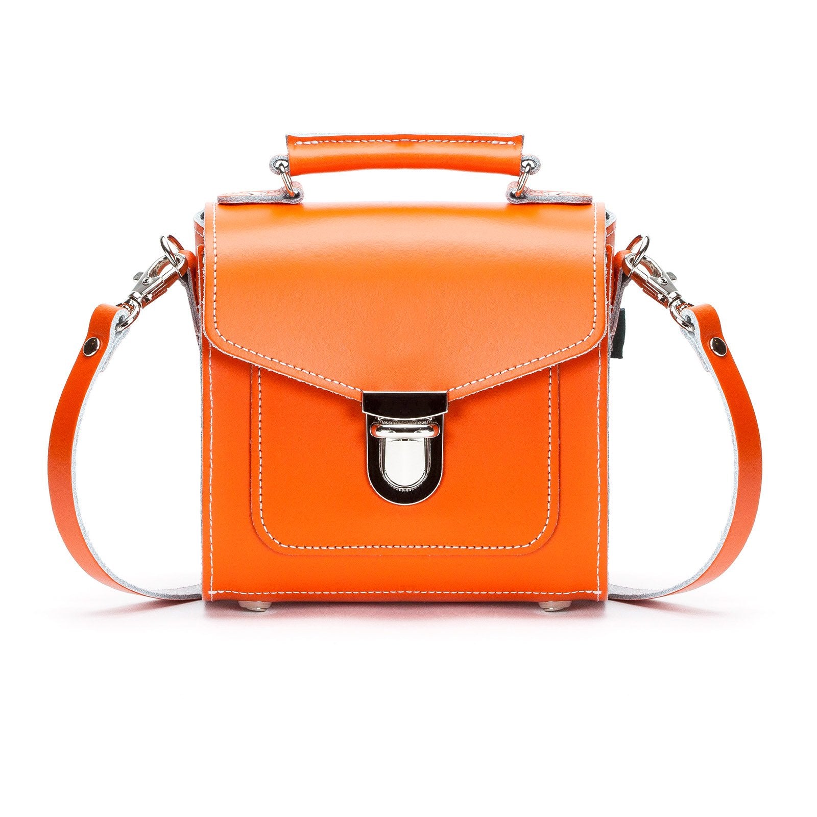 Handmade Leather Sugarcube Handbag - Orange - Small