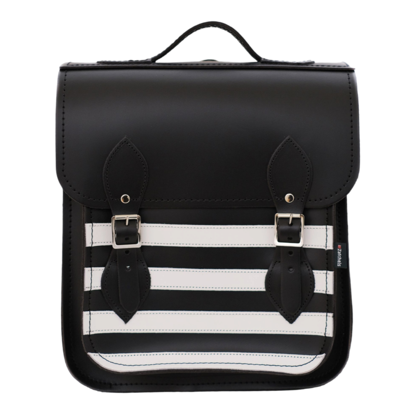 Handmade Leather City Backpack - Gothic Striped White & Black - Small