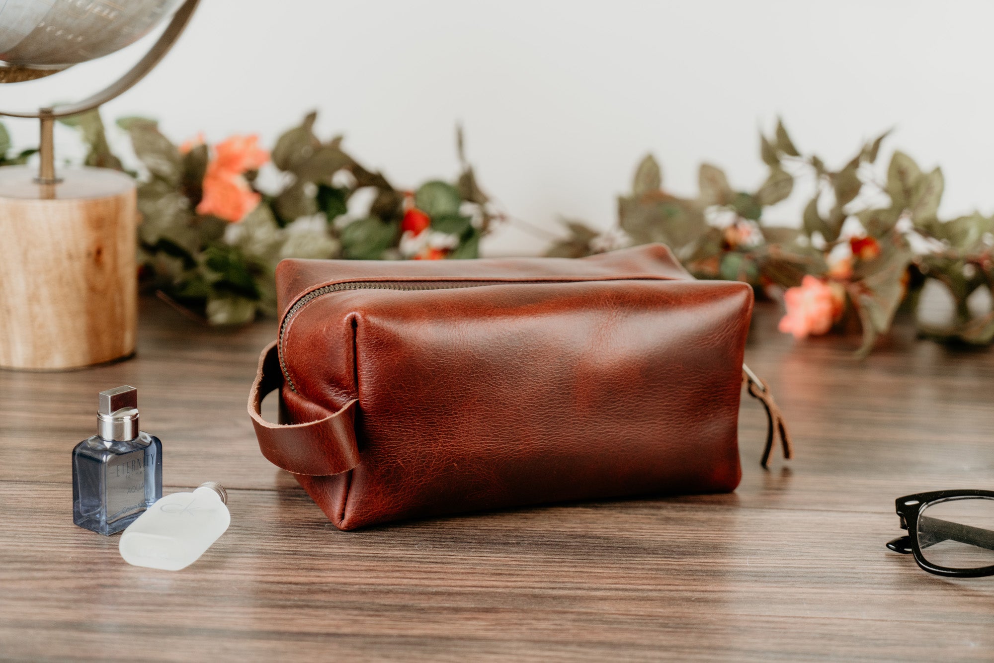 small leather makeup bag