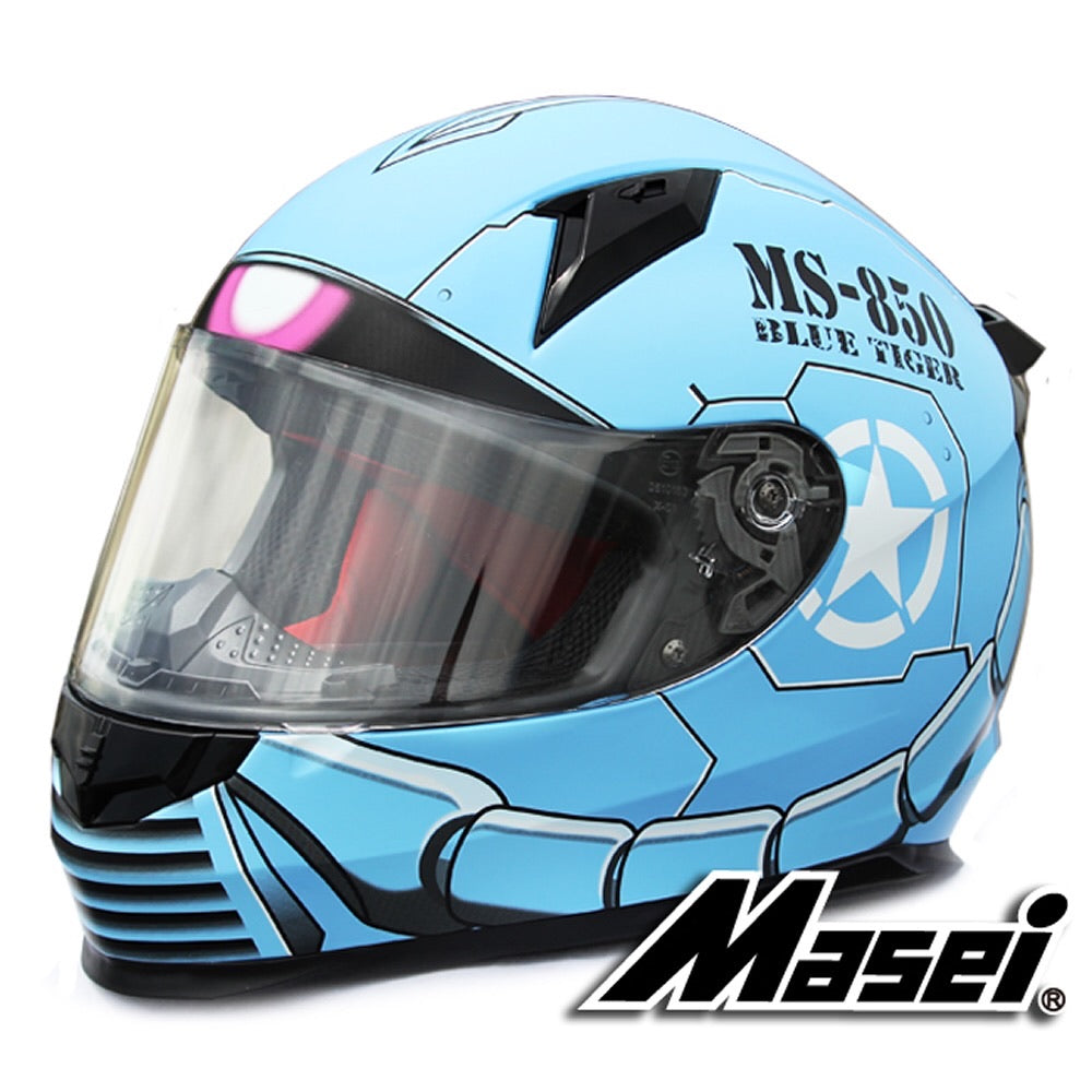 Masei 850 Blue Gundam Zaku Motorcycle Full Face Kawasaki Bike Bluetoot Masei Store