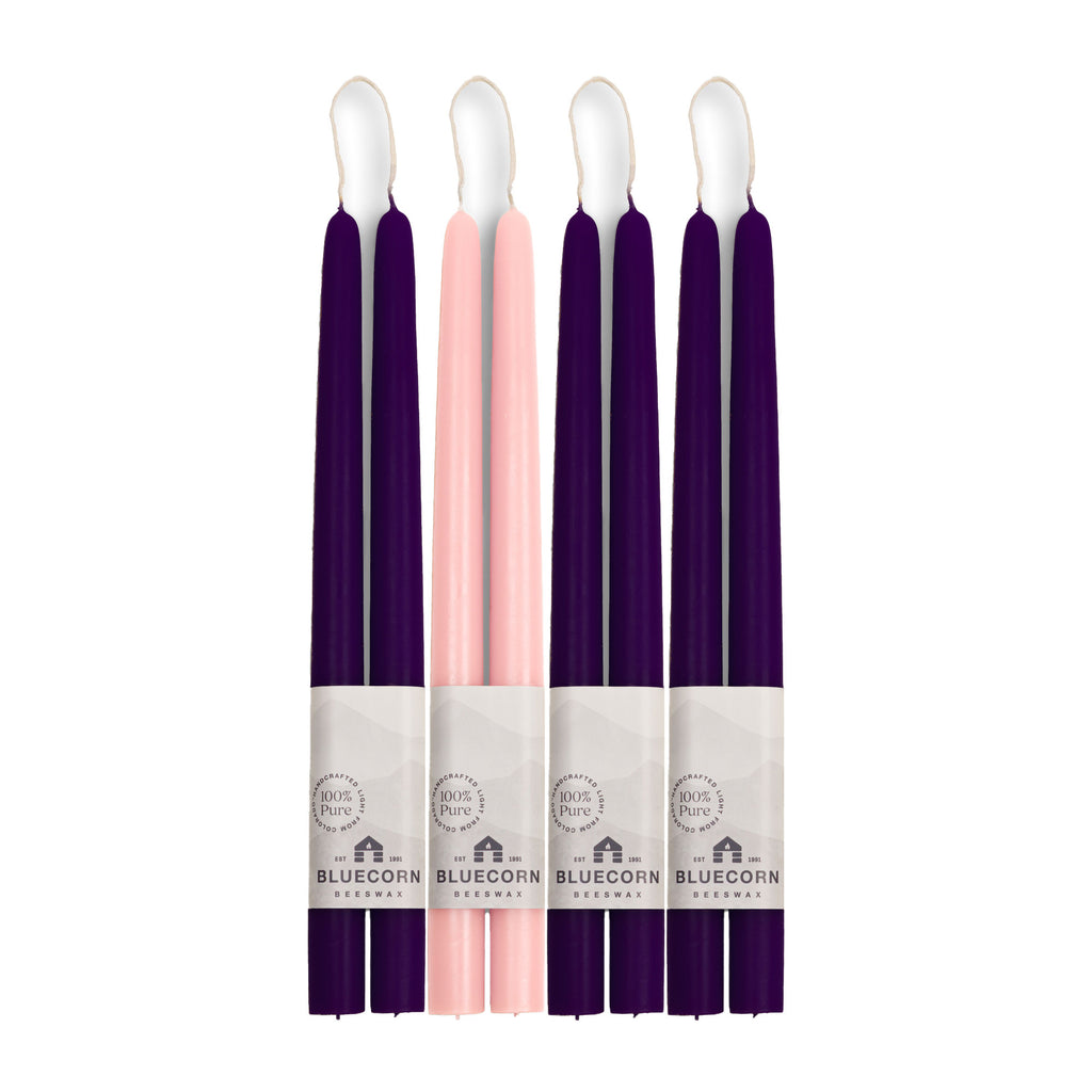 Advent Candle Beeswax Taper Bundle - Pink & Purple