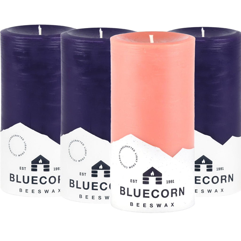 Advent Beeswax Pillar Candle Bundle - Eggplant and Dusty Rose