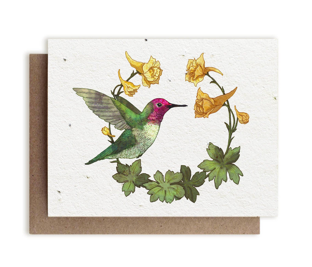Anna's Hummingbird & Yellow Larkspur &verbar; Plantable Herb Card