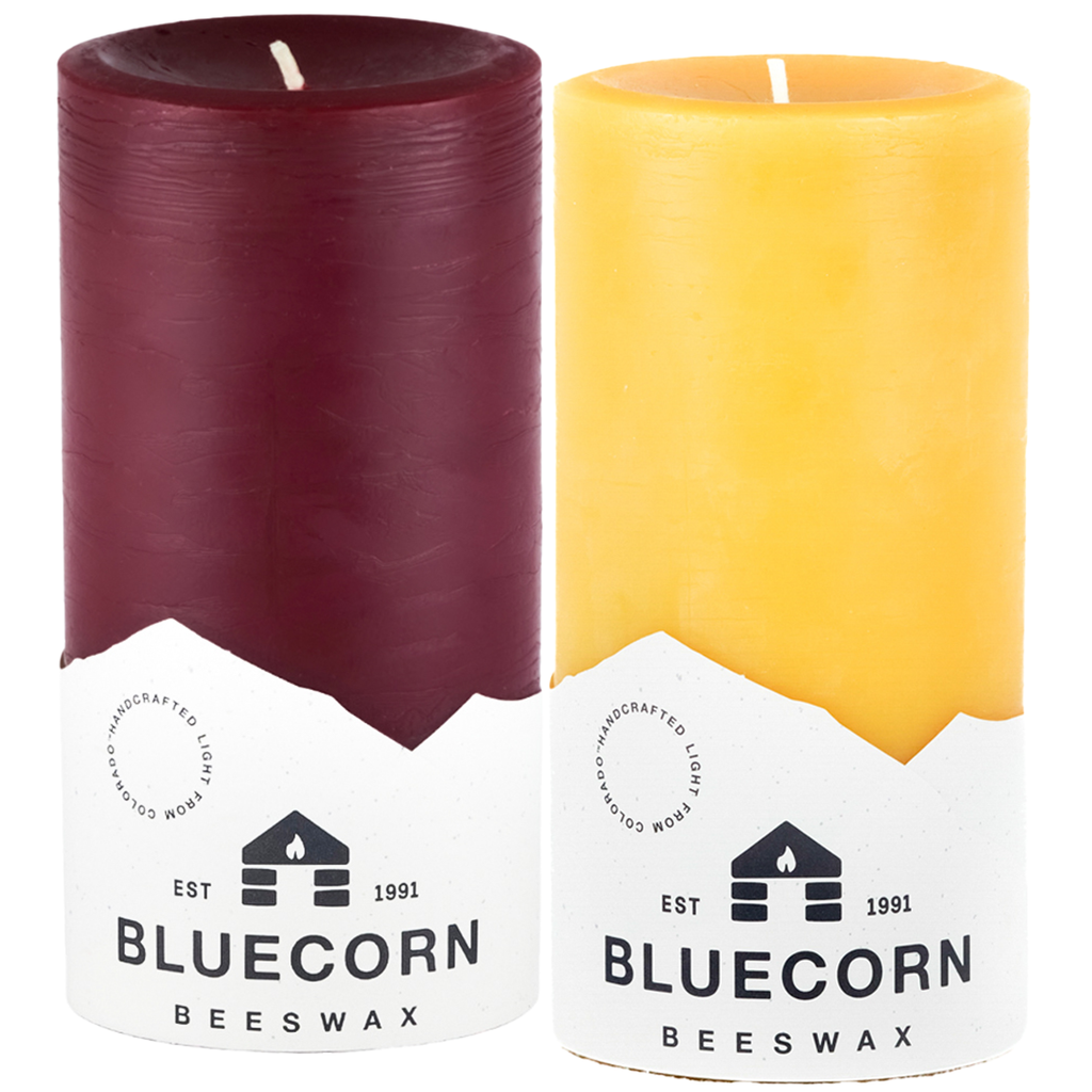 Autumn Beeswax Pillar Candle Pair - Raw & Burgundy