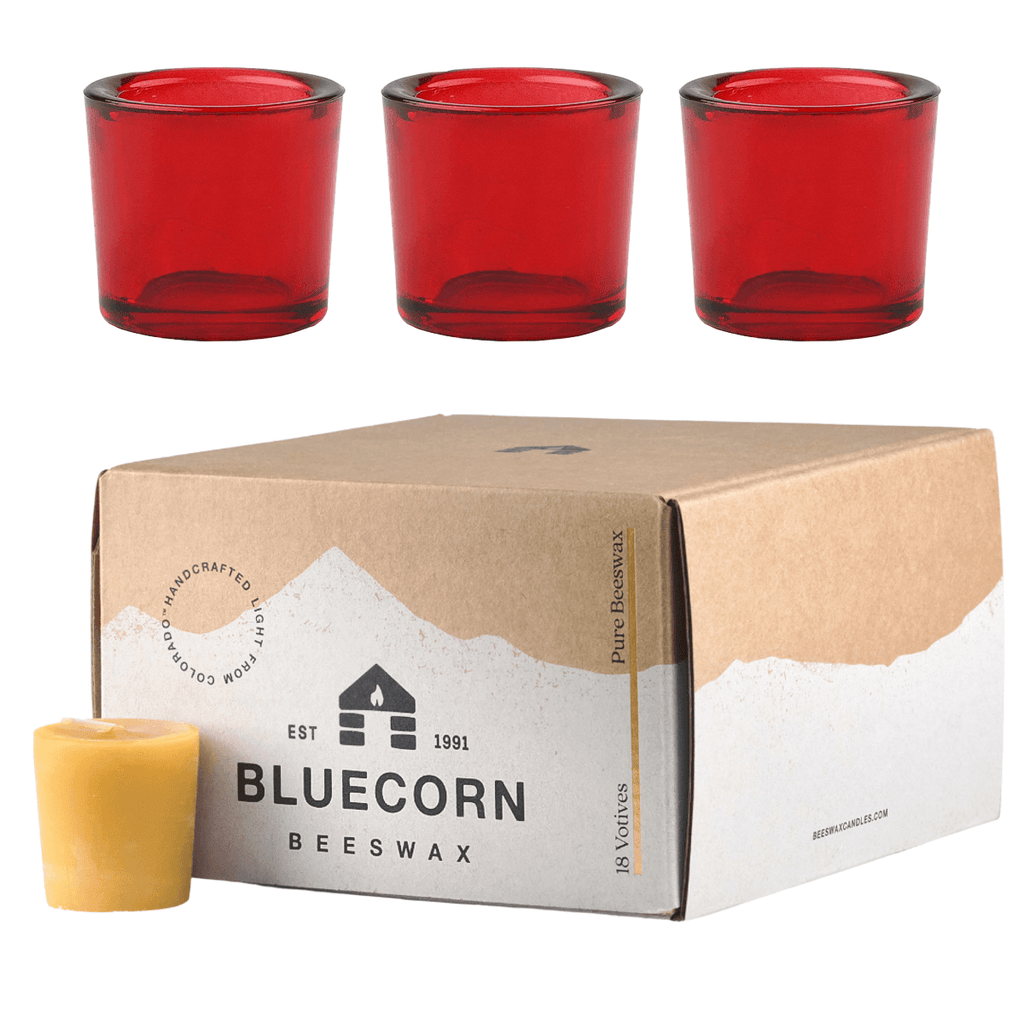 Beeswax Votives & Red Glass Holders - Holiday Bundle