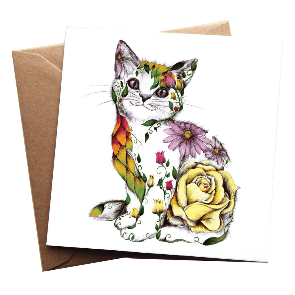 Floral Printed Cat Greeting Card